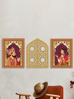 Art Street - Canvas Wall Art Painting, Shah Jahan Mumtaz Miniature Art, Mdf Jali (Set of 3)