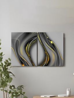 Art Street - Abstract Yellow Line Gray Canvas Painting For Living Room, Wall Art