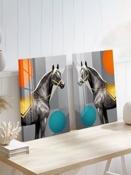 Art Street - Two Black Horse Stretched Canvas-Painting For Living Room, Wall Art
