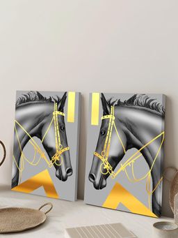 Art Street - Black Horse Yellow Line Canvas Painting For Living Room, Wall Art