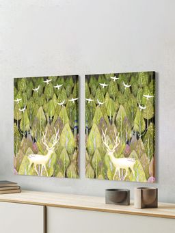 Art Street - Green Forest Deer Canvas Painting For Living Room, Wall Art, Home Decor