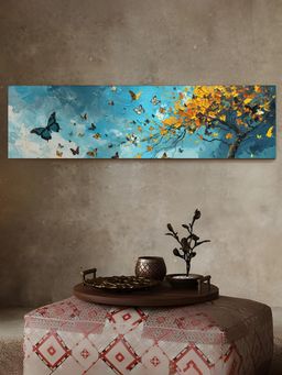 Art Street - Blue And Yellow Butterfly Tree Canvas Painting For Living Room, Wall Art