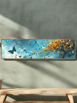 Art Street - Blue And Yellow Butterfly Tree Canvas Painting For Living Room, Wall Art