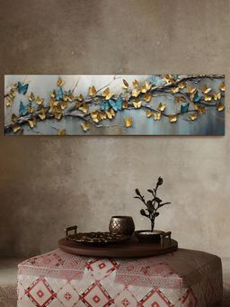 Art Street - Blue And Yellow Butterfly Canvas Painting For Living Room, Wall Art
