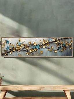 Art Street - Blue And Yellow Butterfly Canvas Painting For Living Room, Wall Art