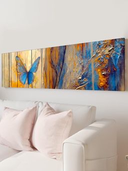 Art Street - Abstract Blue Butterfly Canvas Painting For Living Room, Wall Art
