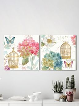 Art Street - Butterfly Cage Theme Stretched Canvas Painting (Set of 2)
