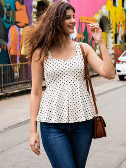 Uptownie - Stretchable Panelled Peplum White Top