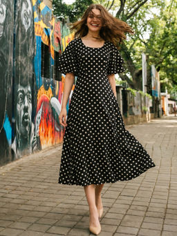 Uptownie - Black Polka Dots Regular Dress