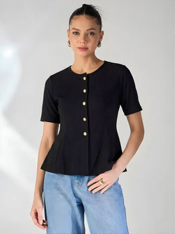 Uptownie - Stretchable Button Front Peplum Bomber