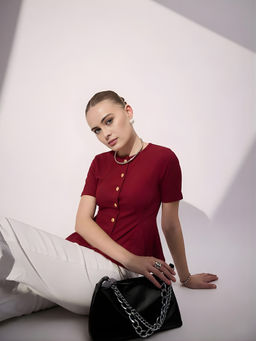 Uptownie - Stretchable Button Front Peplum Bomber