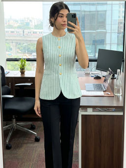 Uptownie - Pure Linen Striped Tailored Waistcoat
