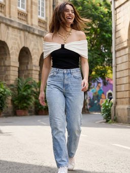 Uptownie - Bow Bardot White Top