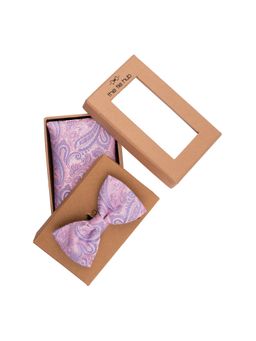 The Tie Hub - Paisley Pink Microfiber Bow Tie And Pocket Square Gift