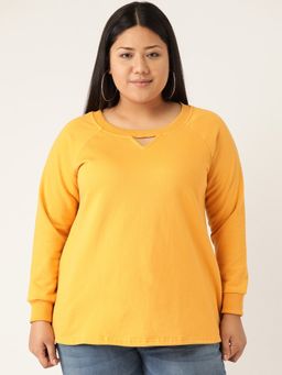 theRebelinme - Plus Size Womens Yellow Solid Color Knitted Sweatshirt