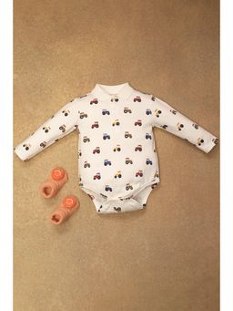 One Friday - Baby Boys Vehicle Printed White Sleepsuit