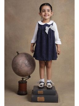 One Friday - Baby Girls Navy Blue Self Design Dress with Top (Set of 2)