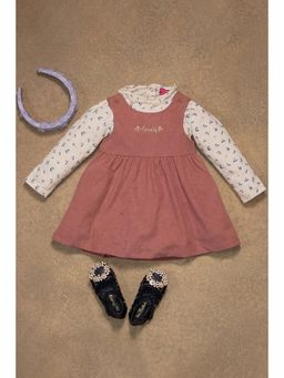 One Friday - Baby Girls Pink Floral Print Dress with Top (Set of 2)