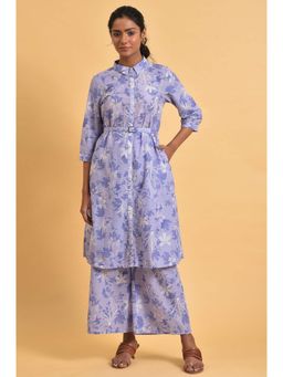 W - Women Purple Festive Floral Print Georgette Straight Kurta