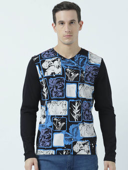 Huetrap - Mens Black Full Sleeves V Neck T-shirt