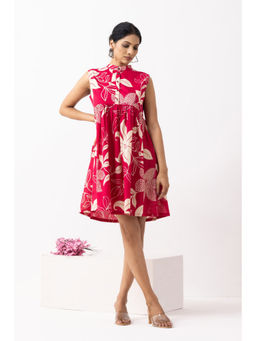The Indian Cause - Crimson Red Block Printed Amore Dress