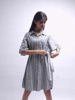 JITI - Grey Striped Shirt Dress with Belt