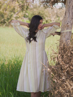 JITI - Ferns Green Tonal Striped Dress with Slip (Set of 2)