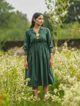 JITI - Gul Bagh Deep Green Checks Dress