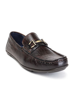 MASABIH - Men Genuine Crocodile Printed Leather Brown Flat Sole Loafers