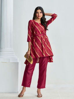 Anubhutee - Womens Maroon Casual Striped Kurta with Pant (Set of 2)