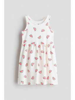 H&M - Girls White Patterned Cotton Dress