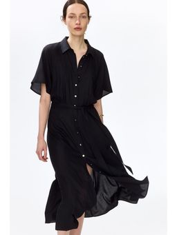 H&M - Women Black Tie-Belt Shirt Dress