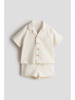H&M - Boys Beige 2-Piece Linen-Blend Shirt with Shorts