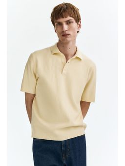 H&M - Men Yellow Regular Fit Textured-Knit Polo T-Shirt
