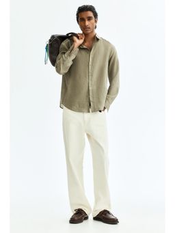 H&M - Men Green Slim Fit Linen Shirt