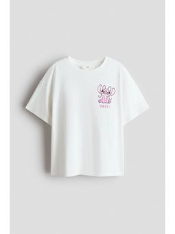 H&M - Girls White Printed Cotton T-Shirt