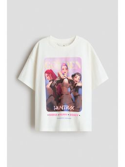 H&M - Girls White Printed Cotton T-Shirt
