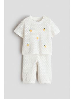 H&M - Girls White 2-Piece Pointelle-Knit Cotton Set