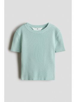 H&M - Girls Green Short Rib-Knit Top
