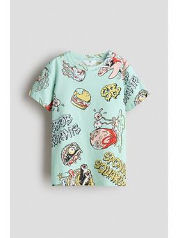 H&M - Boys Green Print-Motif Cotton T-Shirt
