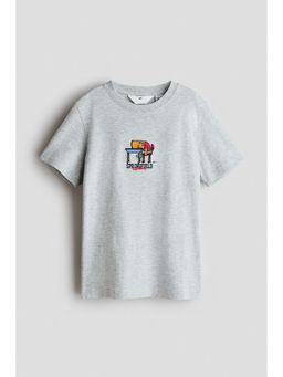 H&M - Boys Grey Print-Motif Cotton T-Shirt