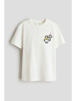 H&M - Boys White Print-Motif Cotton T-Shirt