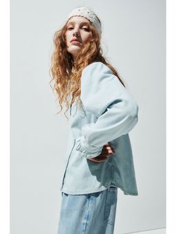 H&M - Women Blue Frill-Trimmed Denim Blouse