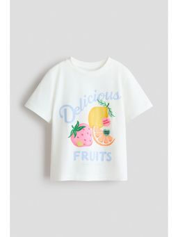 H&M - Girls White Motif-Detail T-Shirt