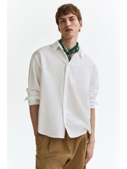 H&M - Men White Relaxed Fit Linen-Blend Shirt