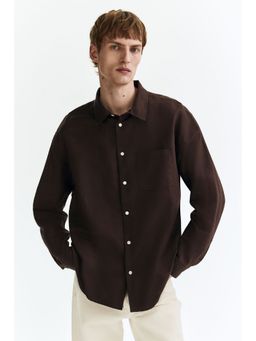 H&M - Men Brown Relaxed Fit Linen-Blend Shirt