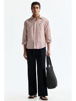 H&M - Men Red Relaxed Fit Linen-Blend Shirt