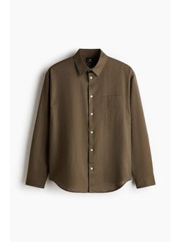 H&M - Men Green Relaxed Fit Linen-Blend Shirt