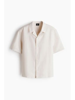 H&M - Men Beige Relaxed Fit Linen-Blend Resort Shirt