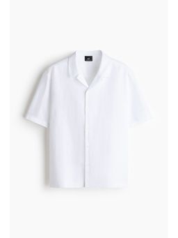 H&M - Men White Relaxed Fit Linen-Blend Resort Shirt